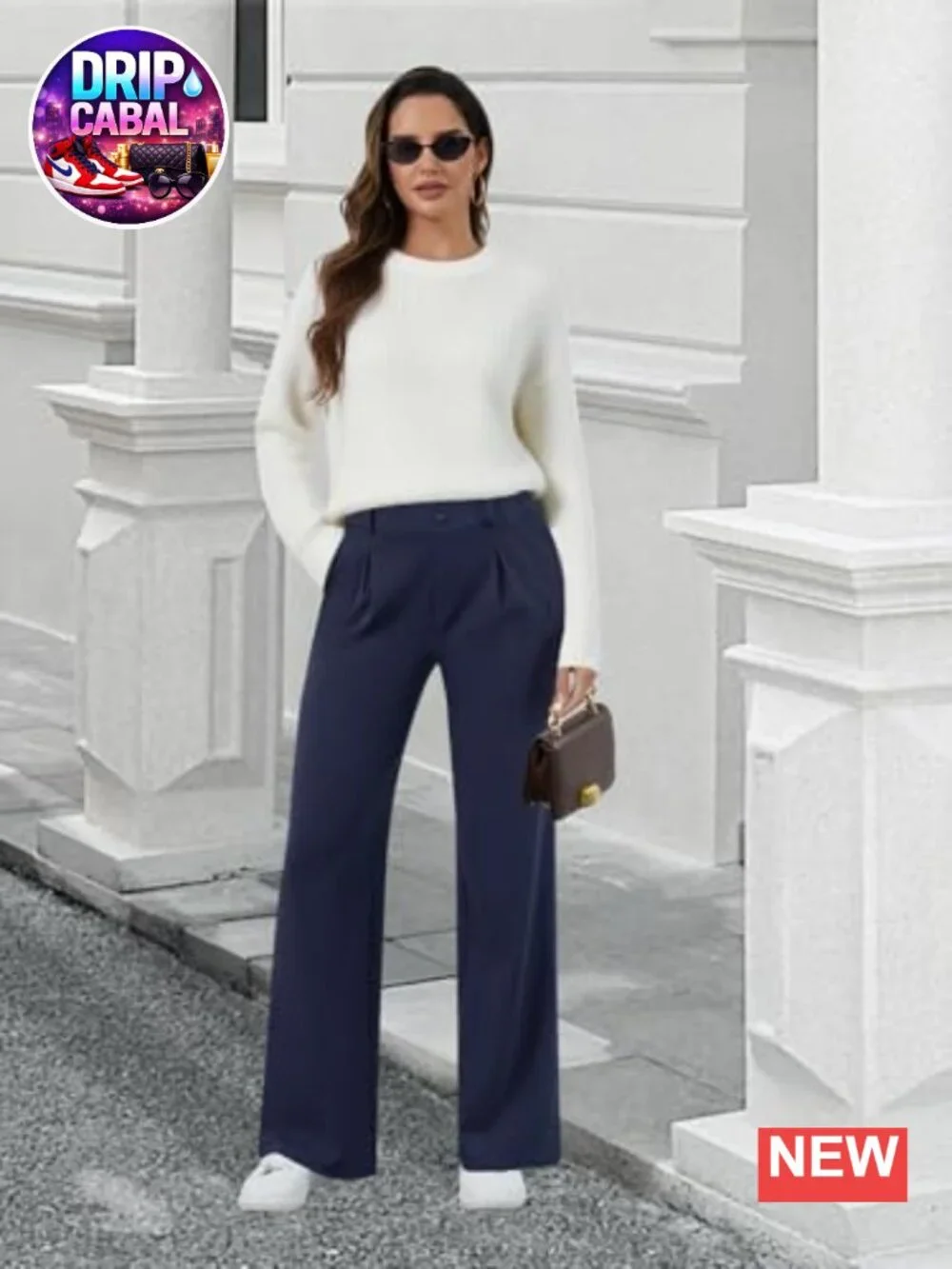 Women's Wide Leg Work Pants Elastic Waist Stretchy Palazzos with Pockets